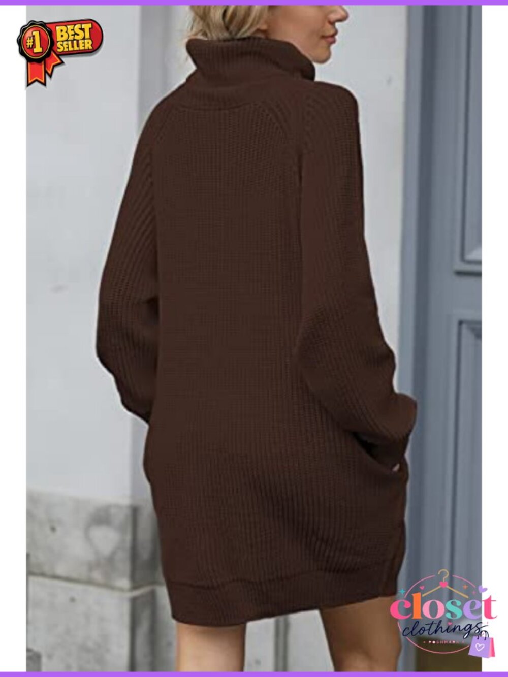 Oversized Turtleneck Sweater Dress 100% Acrylic Chunky Knit Mini Pullover - Picture 1 of 5